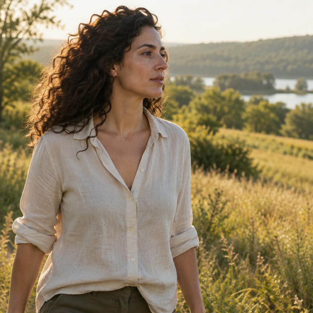 Illustrative candid scene of an adult looking across a New England meadow.
